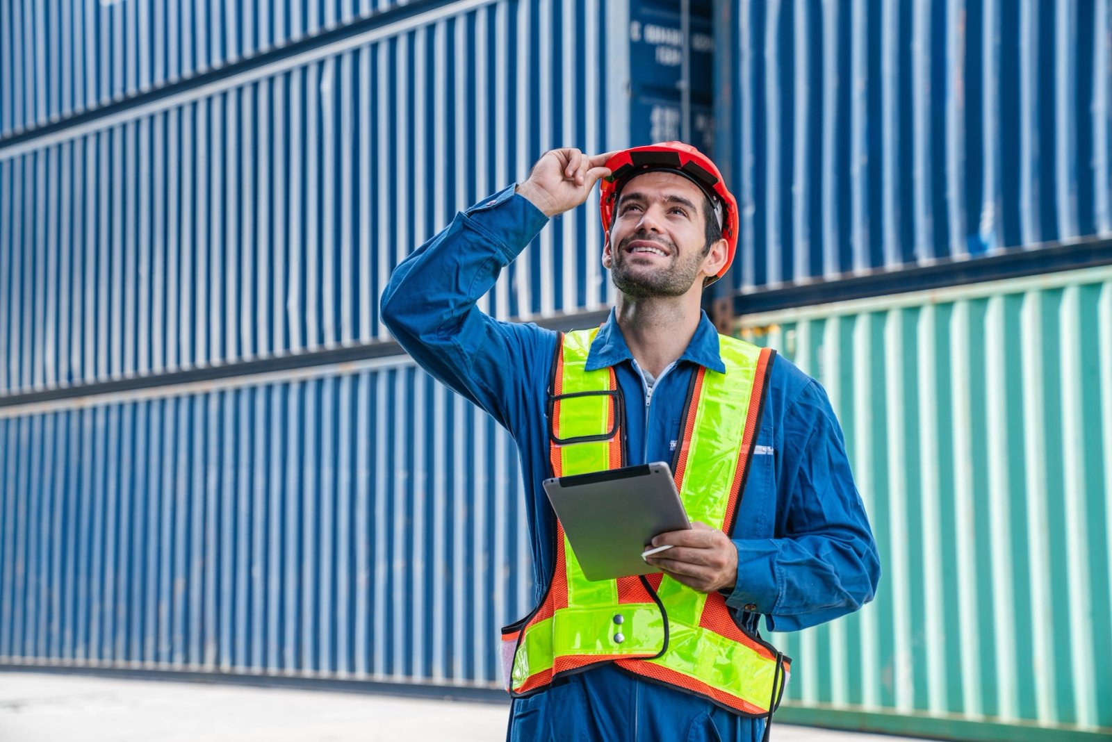 Freight professional at a shipping container yard